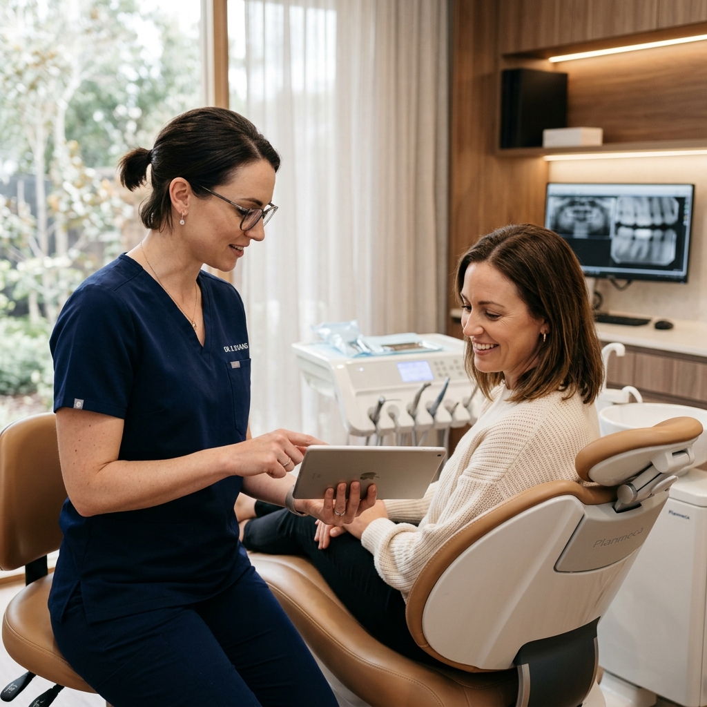 Dentist consulting patient at Empire Dental Clinic